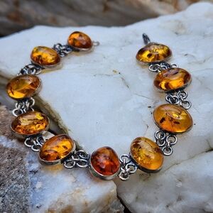 Vintage Sterling Silver 925 Baltic Honey Cognac Natural Amber
